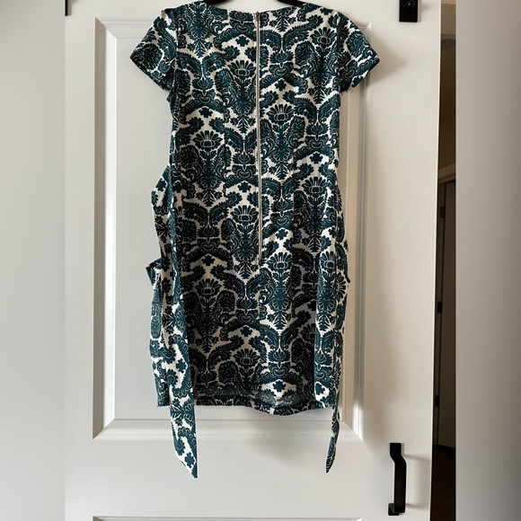 Teal Patterned Puff Sleeve Dress with Pockets - Picture 5 of 7
